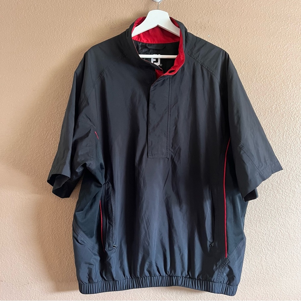 FootJoy Dryjoys Tour Collection Size Large 1/2 Zip Black Red Windbreaker Jacket - Picture 2 of 10
